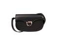 Karryol Bella black leather crossbody bag with gold-tone hardware and adjustable strap.