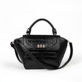 Karryol Lolita black mock-croc embossed crossbody bag with top handle and gold-tone hardware.