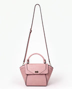 Karryol Lolita pink mock-croc embossed crossbody bag with top handle and gold-tone hardware.